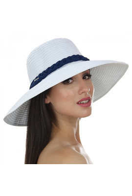 Белая летняя шляпа с синей лентой - 107-02.05