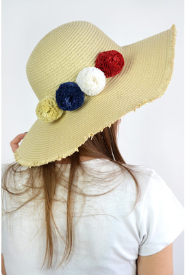 Шляпа c украшением цветные помпоны 
