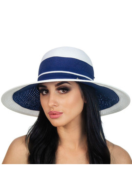 Двухцветная широкополая шляпа - 166-02.05 синий+белый