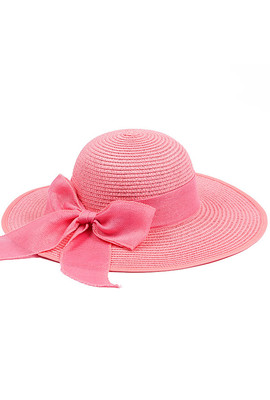 Широкополая шляпа, украшенная бантом из ткани - 19012.34 розовый