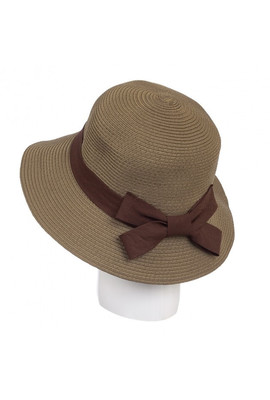 Светло-коричневая шляпка с бантиком - МР-07-04
