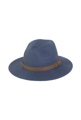 Тёмно-синяя женская летняя шляпа-федора 242-08
