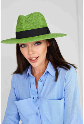 Яркая зелёная шляпа федора из рисовой соломы 2115