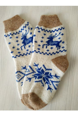Женские зимние вязаные носки Олени-орнамент 1014