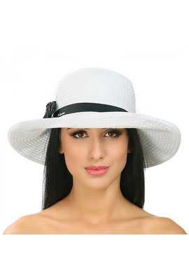 Белая шляпа с черным цветком - 001-02.01