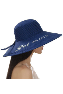 Шляпа Дель Мар с надписью стразами на поле синего цвета - 135-05