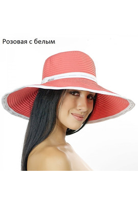 Пляжная шляпа - 006 - розовая с белым