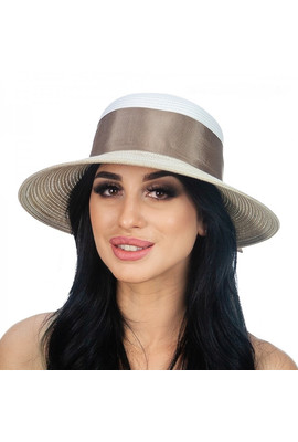 Женская шляпа с ассиметричным полем - 170-02.10 белый+бежевый