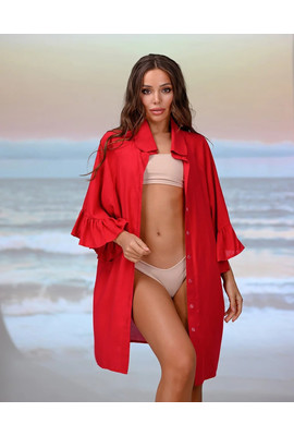 Модная короткая пляжная туника-рубашка - 211-006 красный