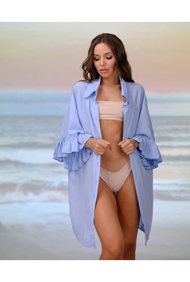 Модная короткая пляжная туника-рубашка - 211-034 голубой