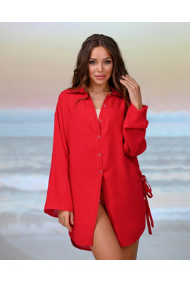 Популярная короткая пляжная туника-рубашка - 210-006 красный, р. 42-44, 46-48