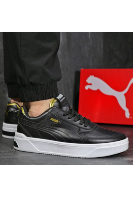 Кожаные мужские кеды кроссовки Puma CALI Black Gold - 2250