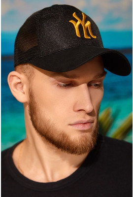 Легкая летняя мужская кепка сзади сетка «mY Grid» - 1302 черный+золото