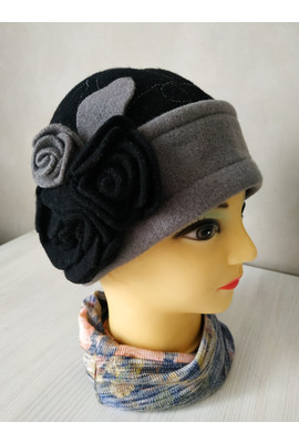 Двухцветная шапка Хилари 018/308 чёрный+серый