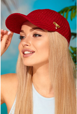Вязанная бейсболка кепка Lurex 4952 красный