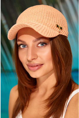 Вязанная бейсболка кепка Lurex 4952 персиковый