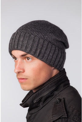 Тёплая удлиненная шапка с отворотом - CS 29903 серый